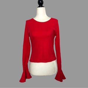 ❤️ XS ❤️ NWT Anthro Red Top Long Sleeve Flounced Bell Sleeves Cropped